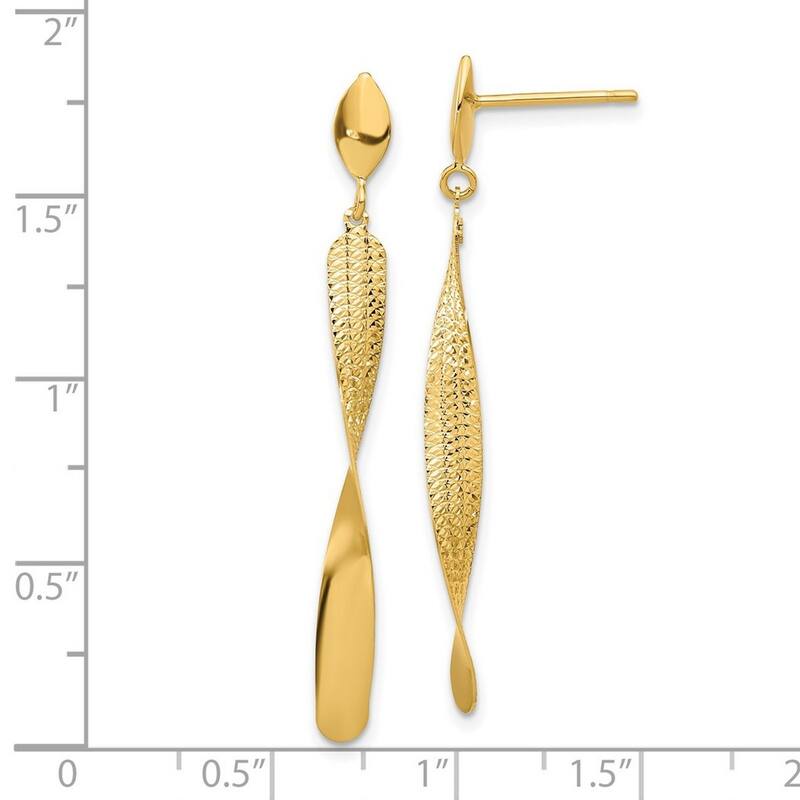 Curata 14k Yellow Gold Polished and Textured Post Guardian Angel Earrings - 45.3x4.2mm