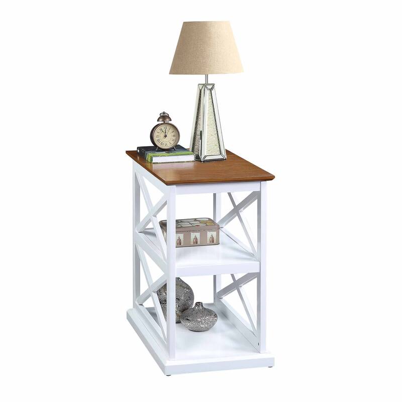 Chairside End Table with Shelves Double X Side Design Three-Tier Display Solid Wood Accent Furniture for Living Room - 14