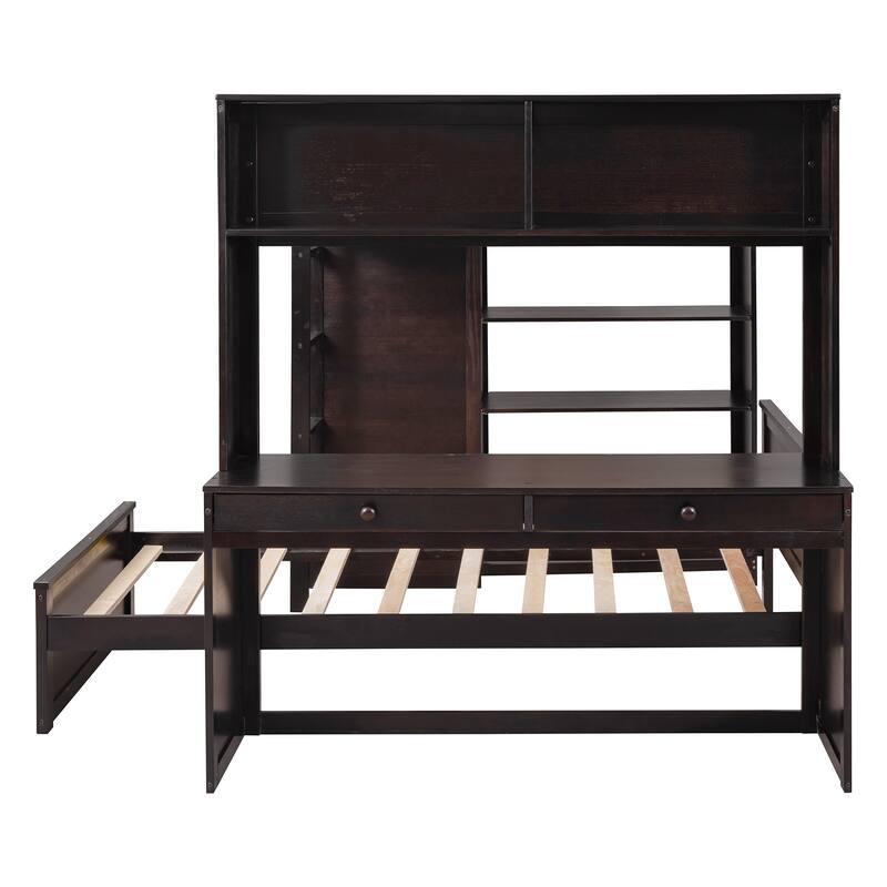 Loft Bed with a Stand-alone bed, Shelves, Desk and Wardrobe