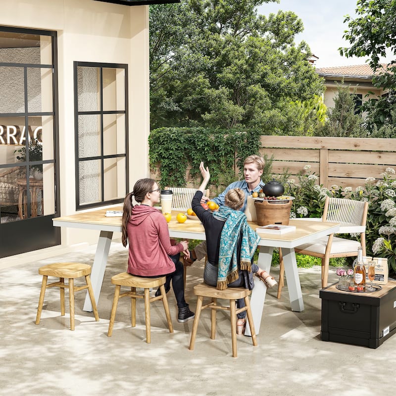 Outdoor Dining Table with Wood Grain Top and Gray Legs Weather-Resistant Patio Table