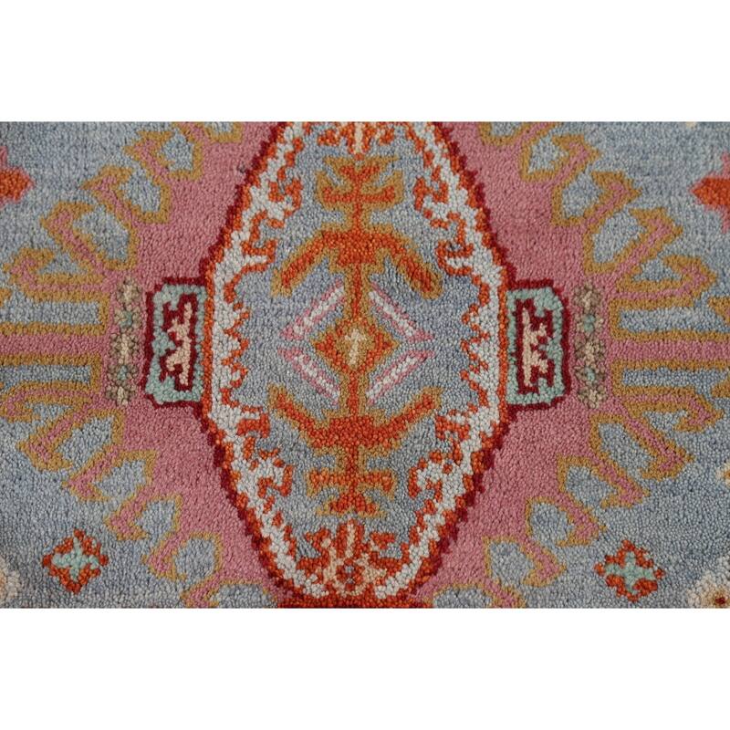 Blue Geometric Khotan Indian Accent Rug Hand-Knotted Wool Carpet - 3'1"x 5'2"