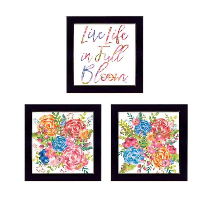 Trendy Decor 4U "Live Life in FULL Bloom!" Printed Framed Wall Art by Heidi Kuntz - Black - 14 x 14
