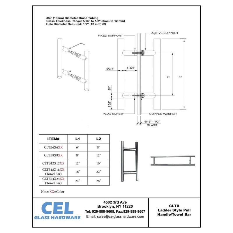CEL 24" x 24" Stainless Steel Ladder Style Back to Back Pull Handle for Shower Door