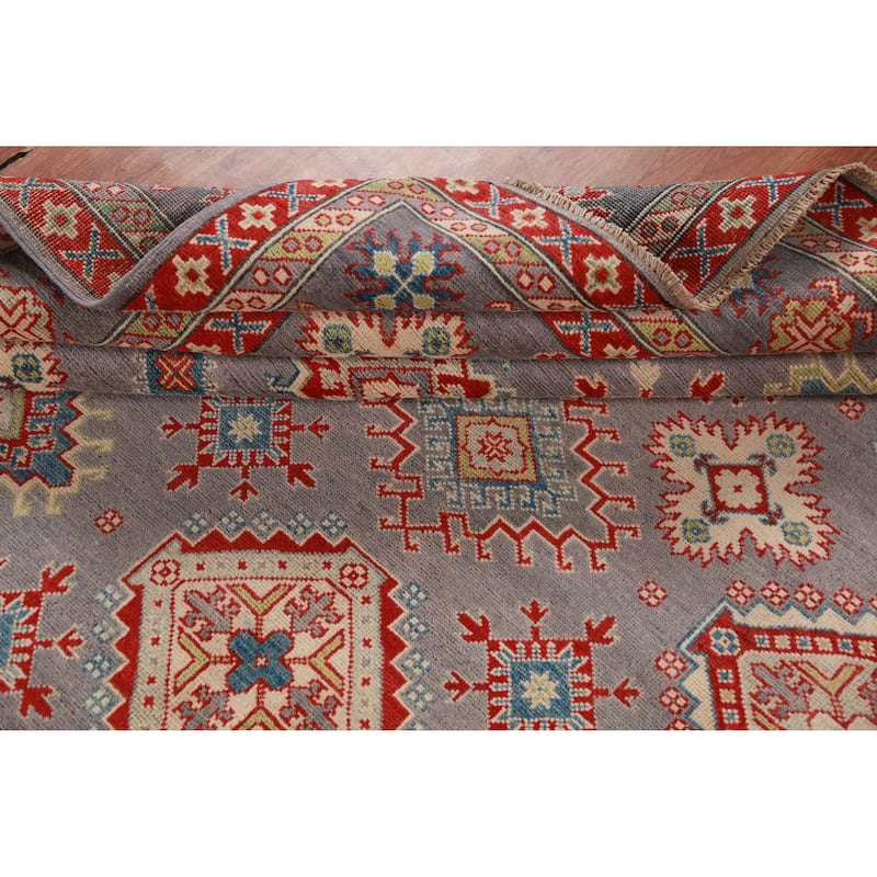 Hand Knotted Oriental 100% Wool Carpet Traditional All-Over Greys & Charcoal Kazak Area Rug - 9' 8'' X 8' 2''