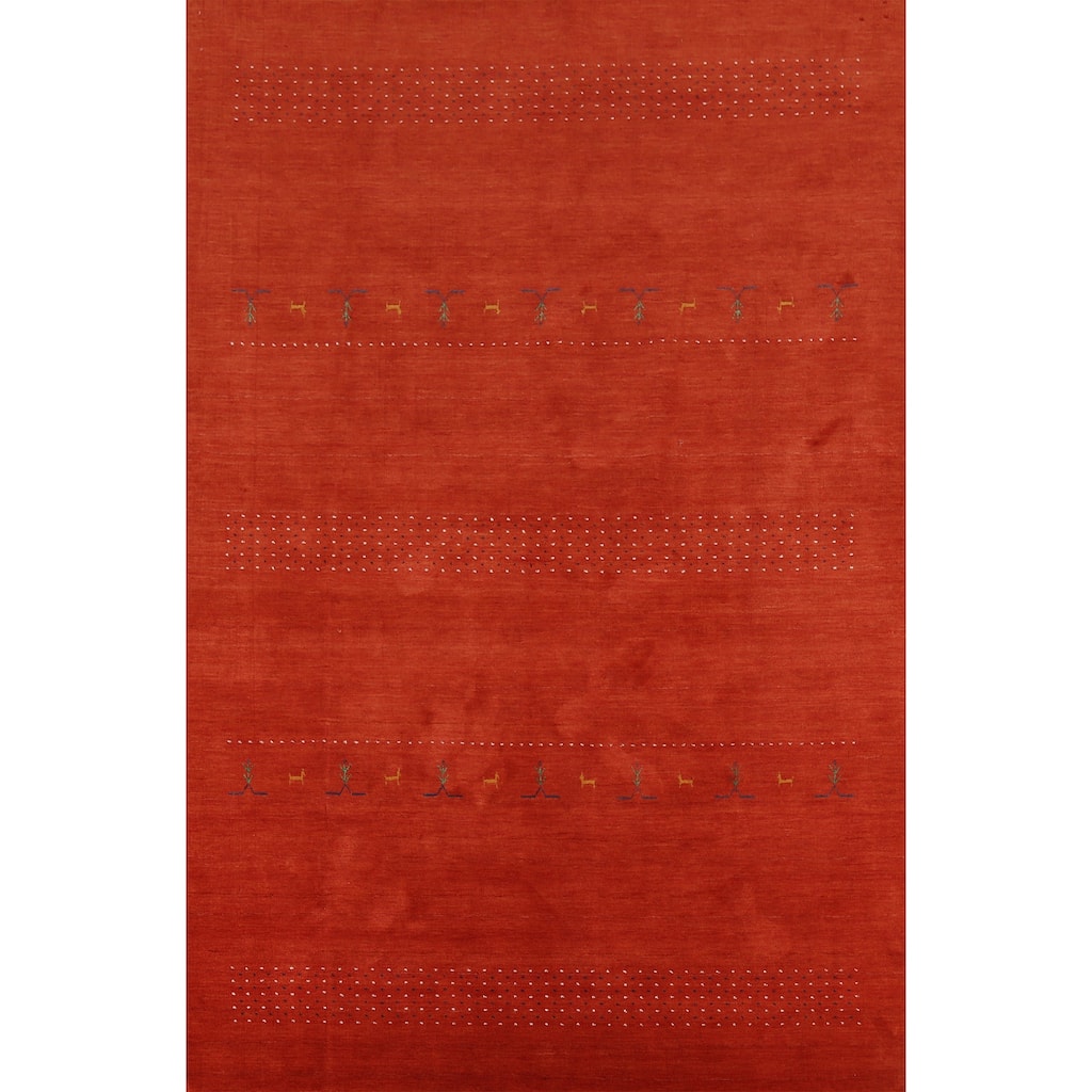 Orange Tribal Gabbeh Oriental Area Rug Hand-Knotted Wool Carpet - 6'10"x 9'10"