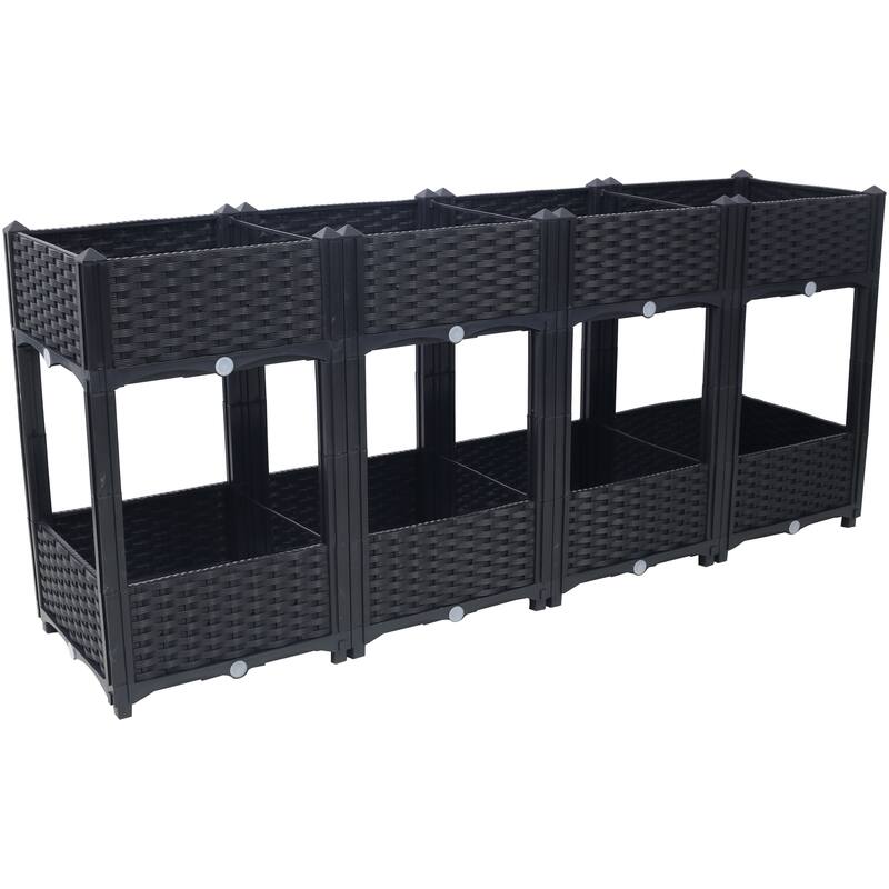 Modern Minimalist Garden Bed with Drainage Plug Raised Bottom Drainage Holes, for Vegetable Flower Herb Outdoor - 8' x 10'