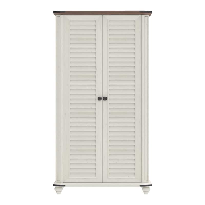 Farmhouse Pantry Cabinet with 4-Tier Storage Adjustable Shelves Two Magnetic Doors and Hooks for Kitchen Organization