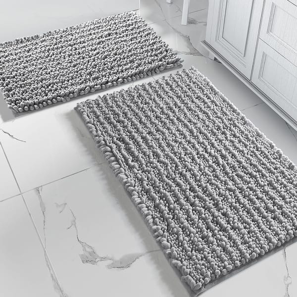 2 Piece Set Light Grey Soft Cozy Plush Chenille Bath Mat Bathroom Rug
