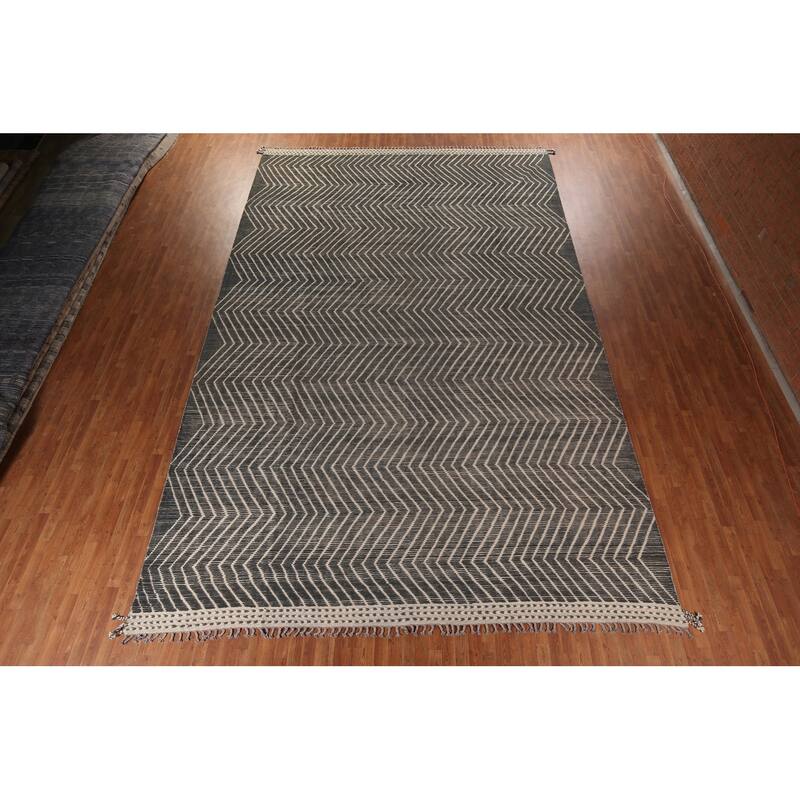 All-Over Chevron Style Moroccan Oriental Rug Hand-Knotted Wool Carpet - 11'9"x 18'7"