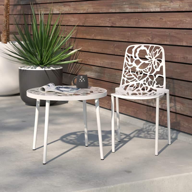 Devon Aluminum Floral Cutout Stackable Dining Chair for Dining Room, Patio, or Garden