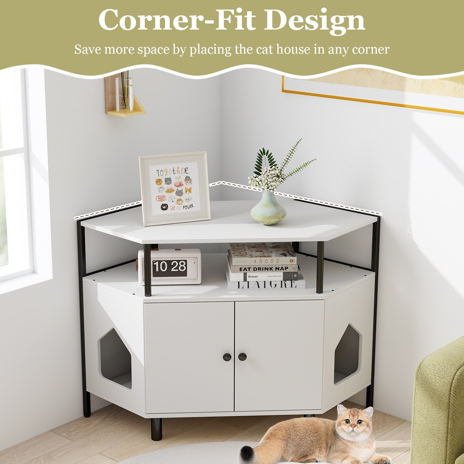 Corner litter box furniture top
