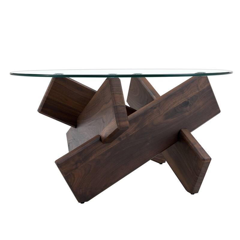 Round glass coffee table, 33.4 "modern design unique coffee table.