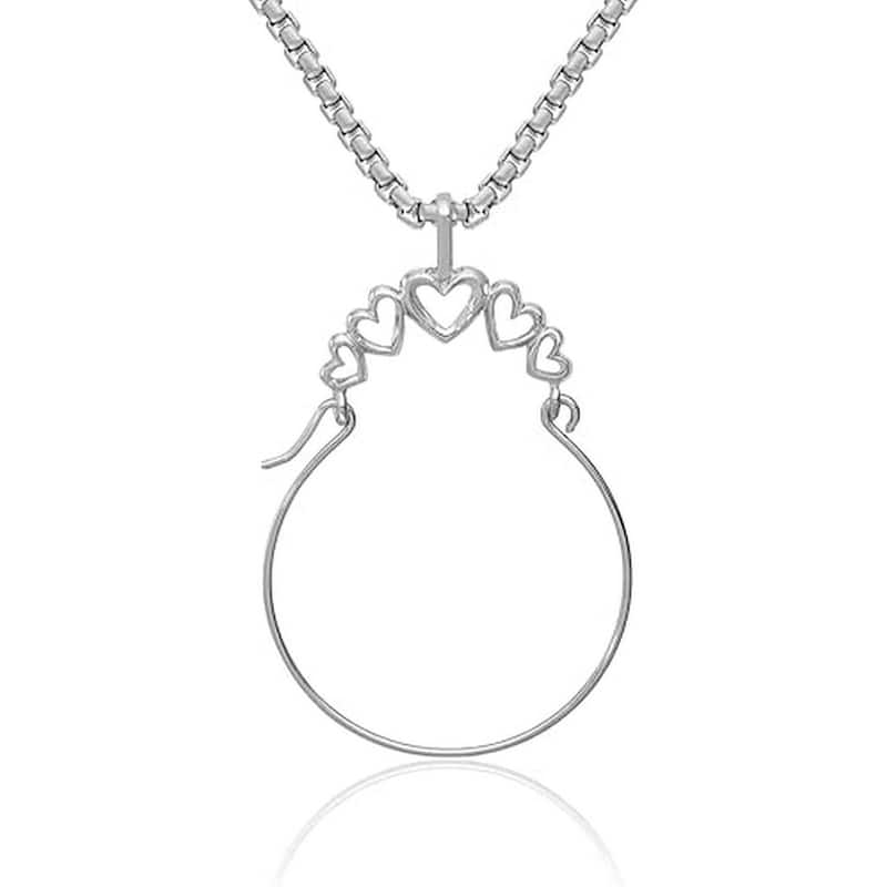 Curata 10k or 14k Yellow or White Gold 18" 5 Heart Ring or Charm Holder Necklace -35x20mm - 14k - White
