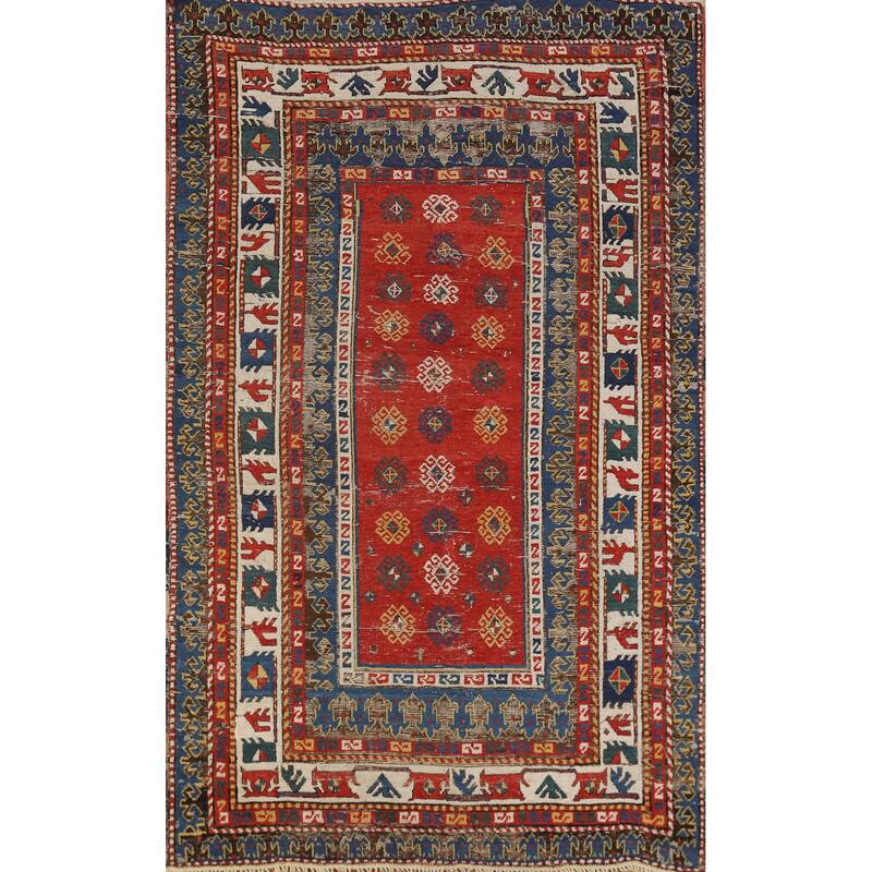 Hand Knotted Oriental 100% Wool Carpet Traditional Geometric Red Kazak Area Rug - 8' 0'' X 4' 9''