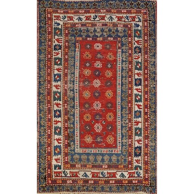 Hand Knotted Oriental 100% Wool Carpet Traditional Geometric Red Kazak Area Rug - 8' 0'' X 4' 9''