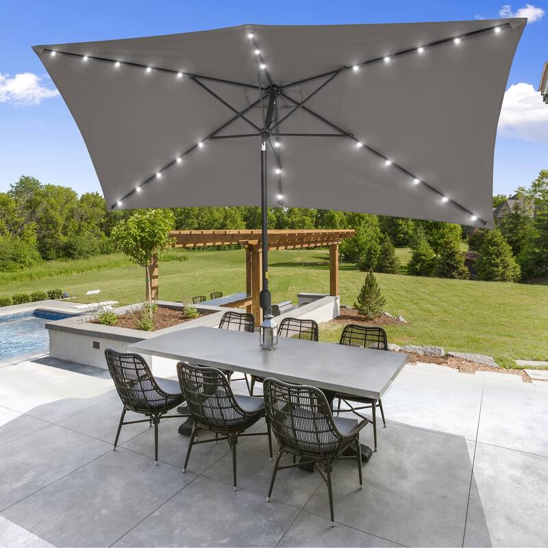 LIVOOSUN Patio LED 10 x 6.5Ft Market Umbrella Aluminum/Steel Outdoor Table Rectangle Umbrella with Tilt - Grey