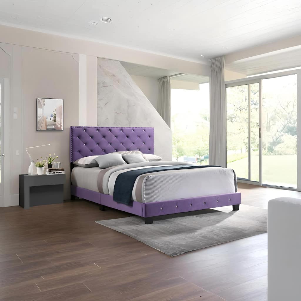 Full Size Purple Bed with Durable Support & Transitional Design