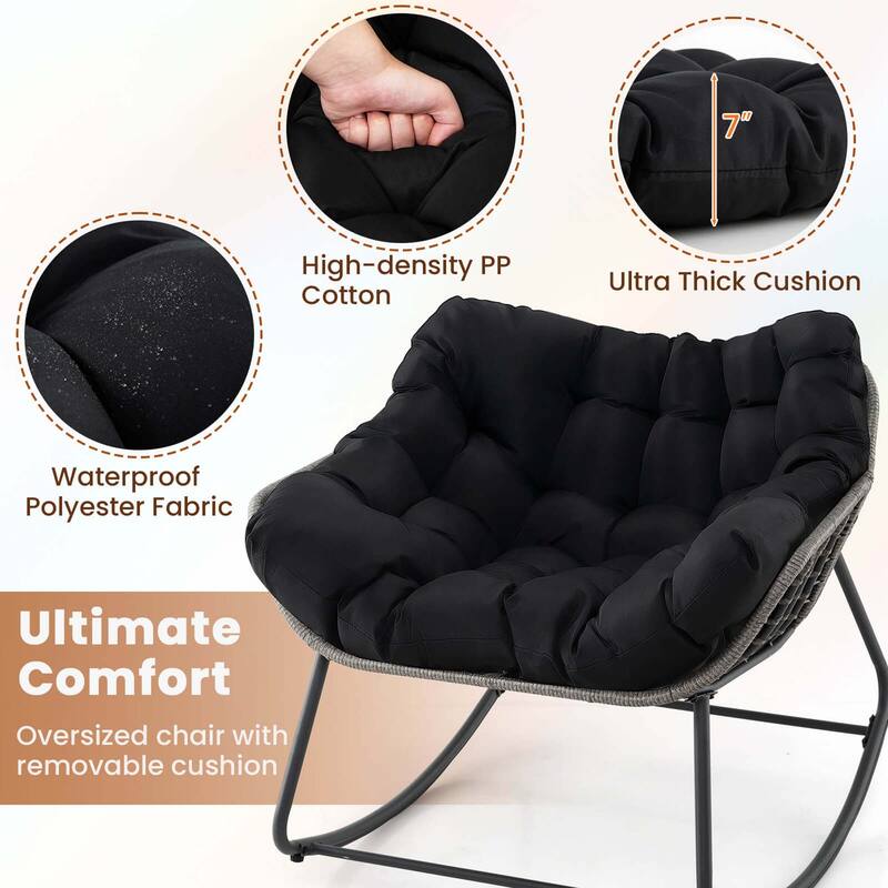 Costway 1/2 PCS Outdoor Rocking Chair Oversized Patio PE Wicker Egg