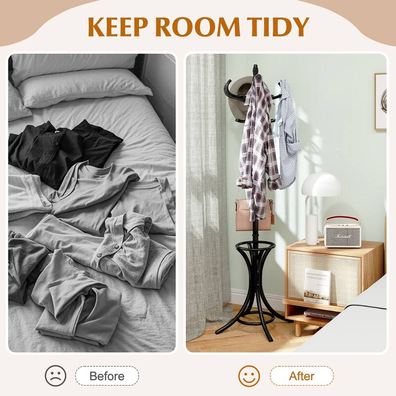Gymax 73'' Freestanding Coat Hanger Stand Coat Rack w/ Umbrella Holder