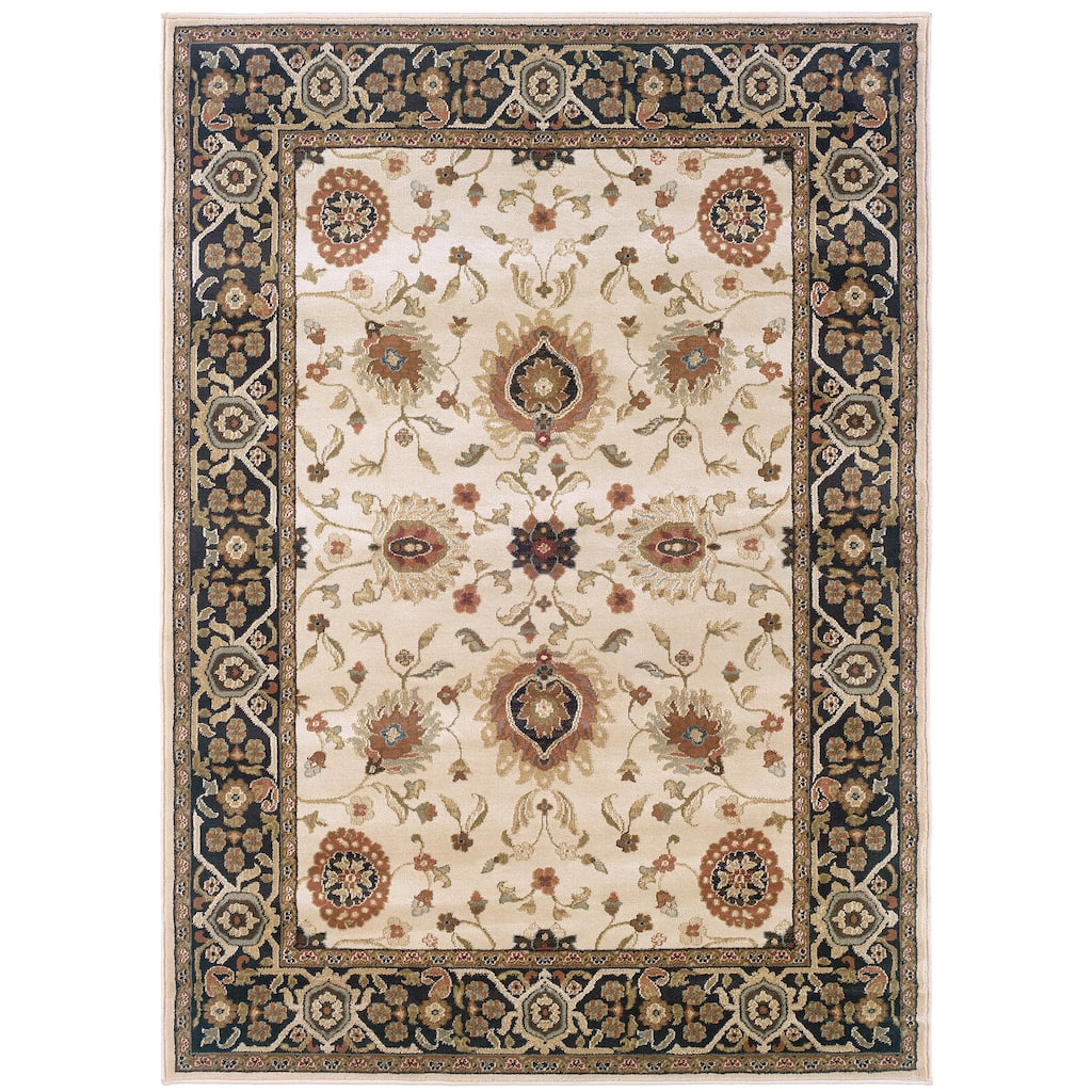 Franconville Beige Black Oriental Traditional Casual Area Rug
