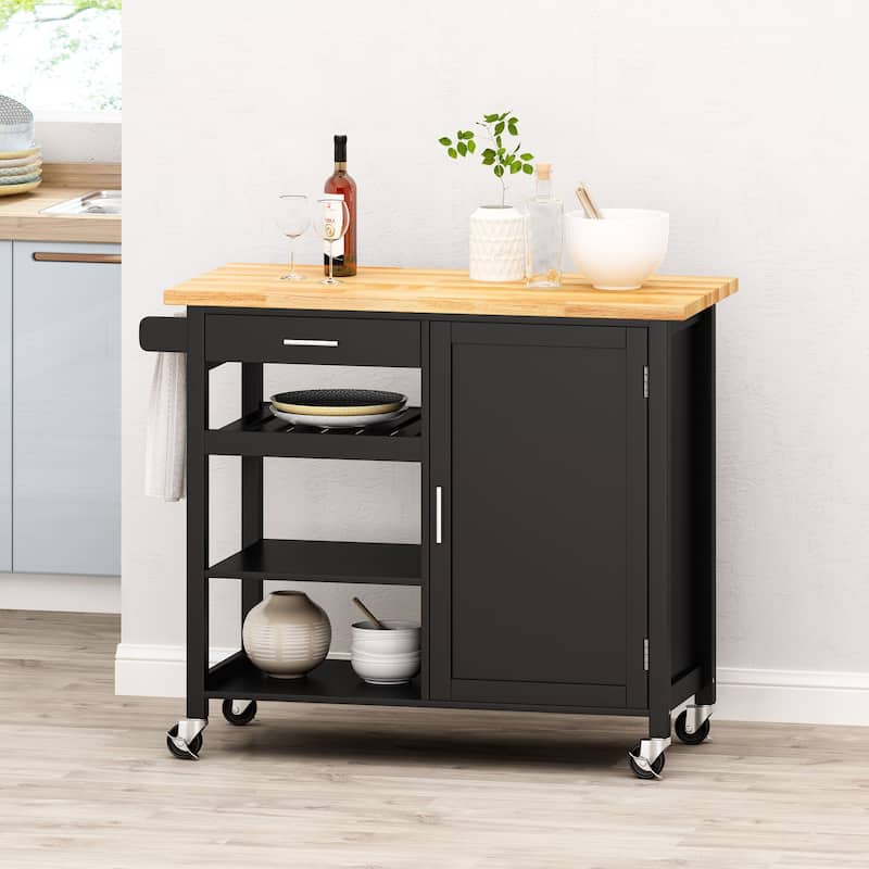 Contemporary Kitchen Island Cart with Storage Drawer, Shelves, and Towel Holder