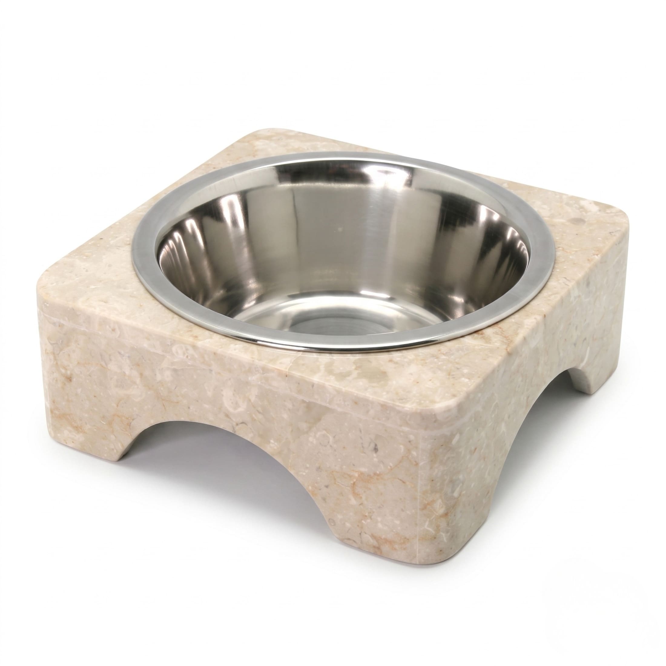 Creative Home Champagne Marble Pet Bowl with Stainless Steel Insert, 1 Qt.