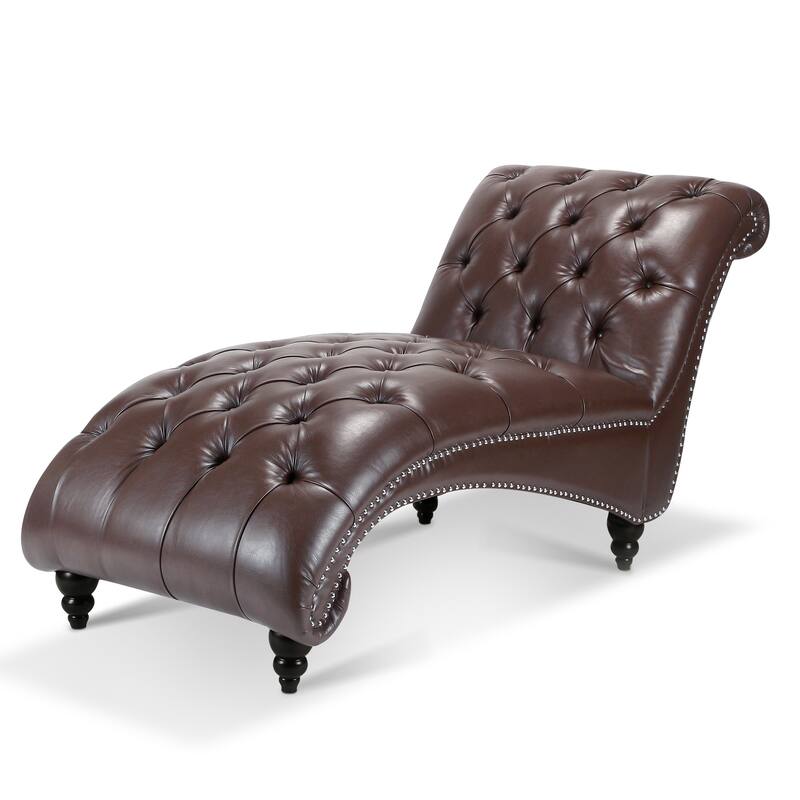 Modern 27.17" Upholstered Buttons Tufted Chaise Lounge Chair with Solid Wood Frame and Nailheads