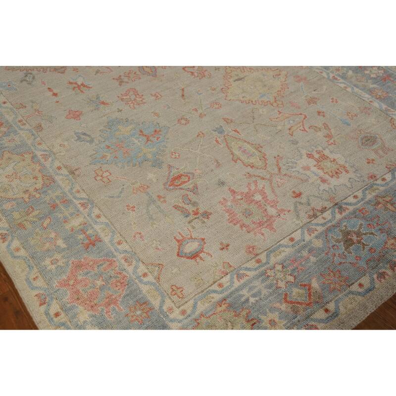Hand Knotted Oriental 100% Wool Carpet Transitional All-Over Beige & Ivories Oushak Area Rug - 8' 11'' X 6' 0''