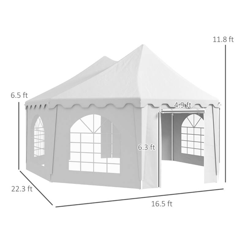 Extra Large White Party Tent with Six Cathedral Windows, Water-Resistant Steel Frame and 2 Doors