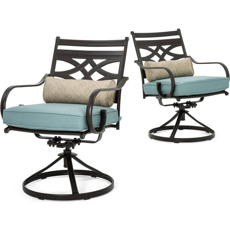 Hanover Montclair 11-Piece Dining Set in Ocean Blue with 10 Swivel Rockers and a 60-In. x 84-In. Table