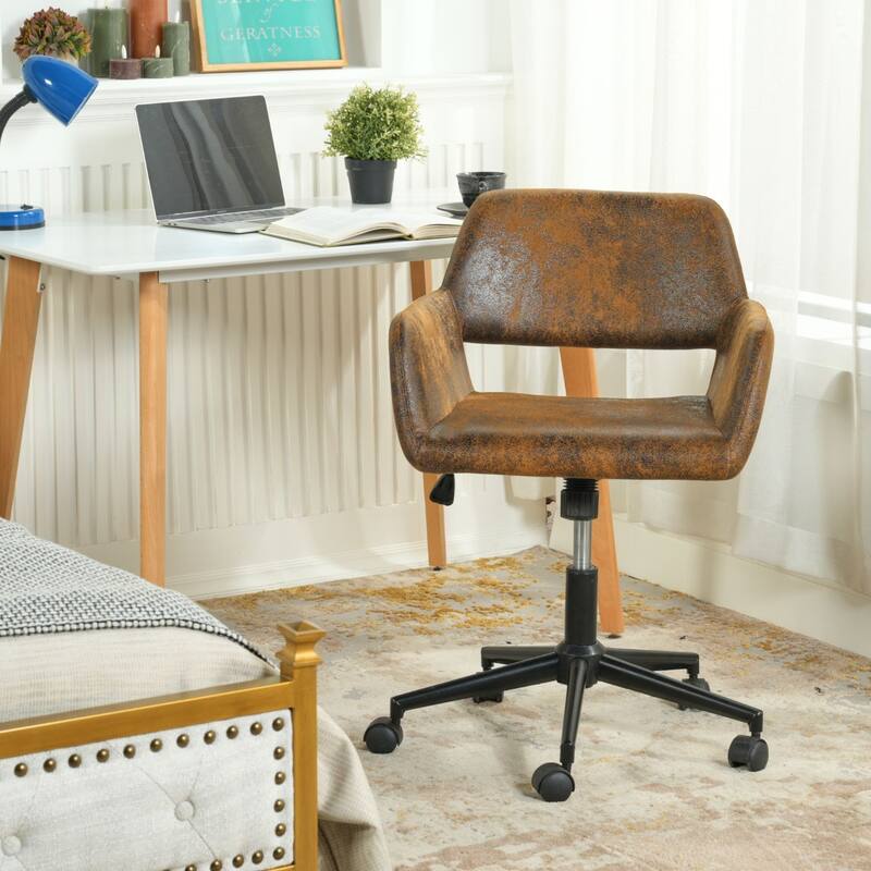 HomyLin Swivel Mid Back Upholstery Desk Chair with Rolling Casters
