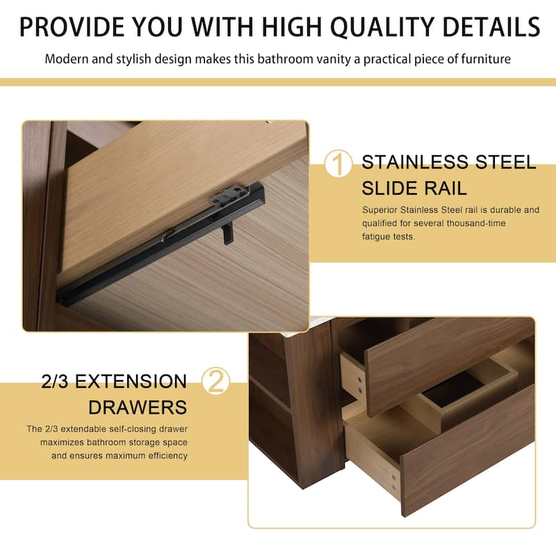 Malwee 30"/36" Floating Bathroom Vanity, Wall Mounted Bathroom Vanity with Sink,Soft Close Drawers and Side Adjustable Shelf