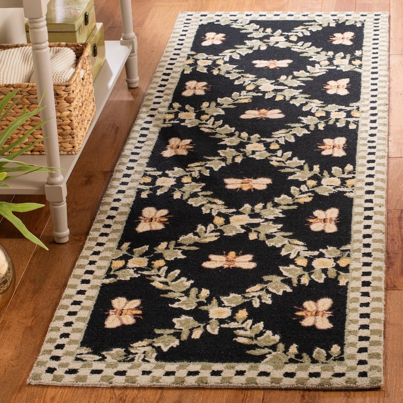SAFAVIEH Handmade Chelsea Aubree French Country Trellis Wool Rug - 2'6" x 10' Runner - Black - Runner