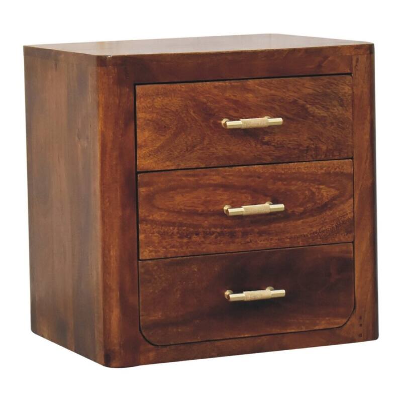 Artisan Furniture Solid Wood Luca Nightstand, Brown with 3 Drawers