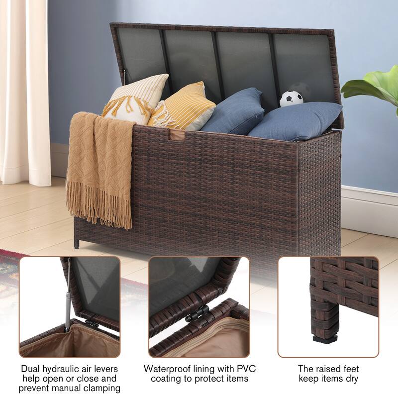 Outdoor 120 Gallons PE Wicker Storage Box