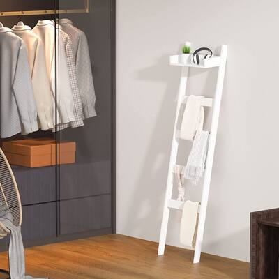 5 Tier Towel Racks with Shelf, Bamboo Blanket Holder