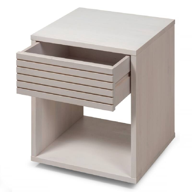 Solid Beech Wood Nightstand with a Drawer and Storage Space