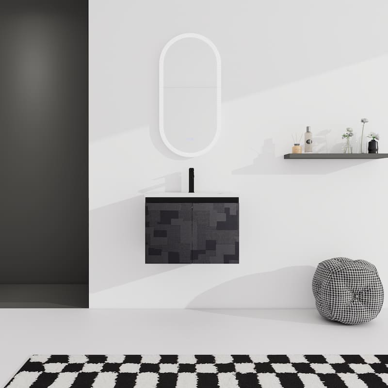 24'' Floating Wall-Mounted Bathroom Vanity With Ceramics Sink & Soft-Close Cabinet Door - Black