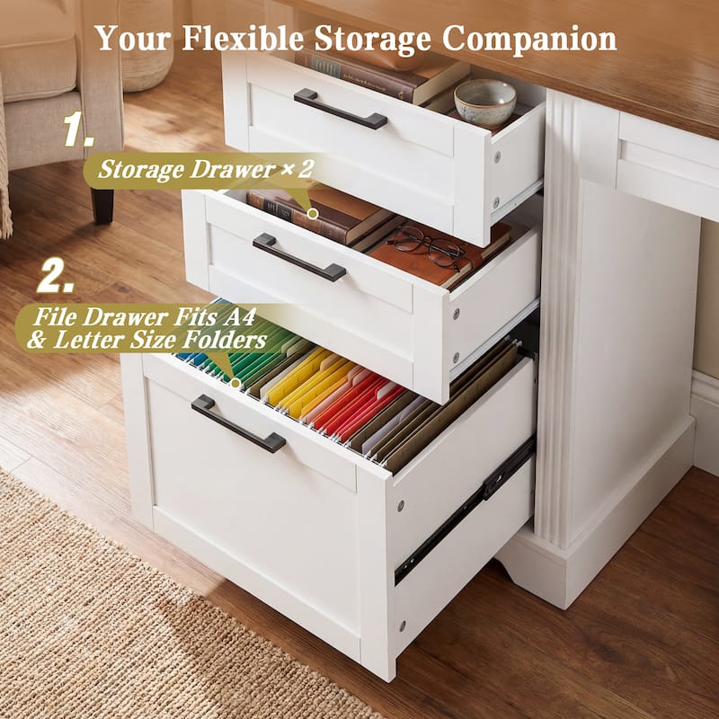 59 Inch Farmhouse Office Desk with Charging Station, Barn Door Desk with File Drawer Monitor Stand and Keyboard Tray