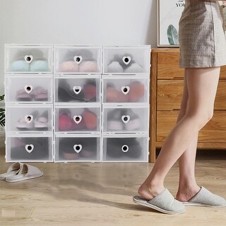 12Pcs Foldable Shoe Box Storage Plastic Transparent Case Stackable ...