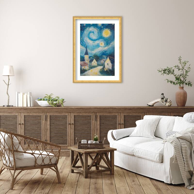 Swirling Night Sky by Tradelink inhouse artist Wood Framed Wall Art Print - Owen Gold