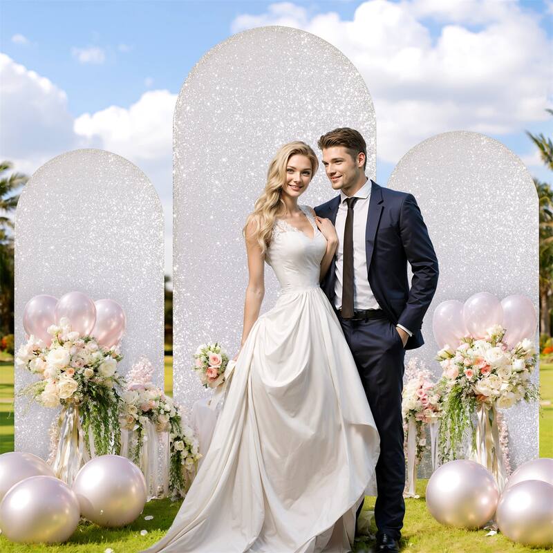1 pack Bling Arch Backdrop Cover, Sequin Wedding Arch Stand Cover with Round Sequins, Zipper Design Banquet Backdrop Cover