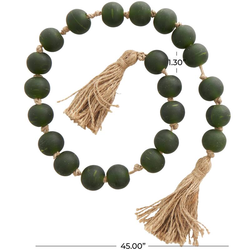 Glass Handmade Round Frosted Beaded Garland with Tassel with Knotted Brown Jute
