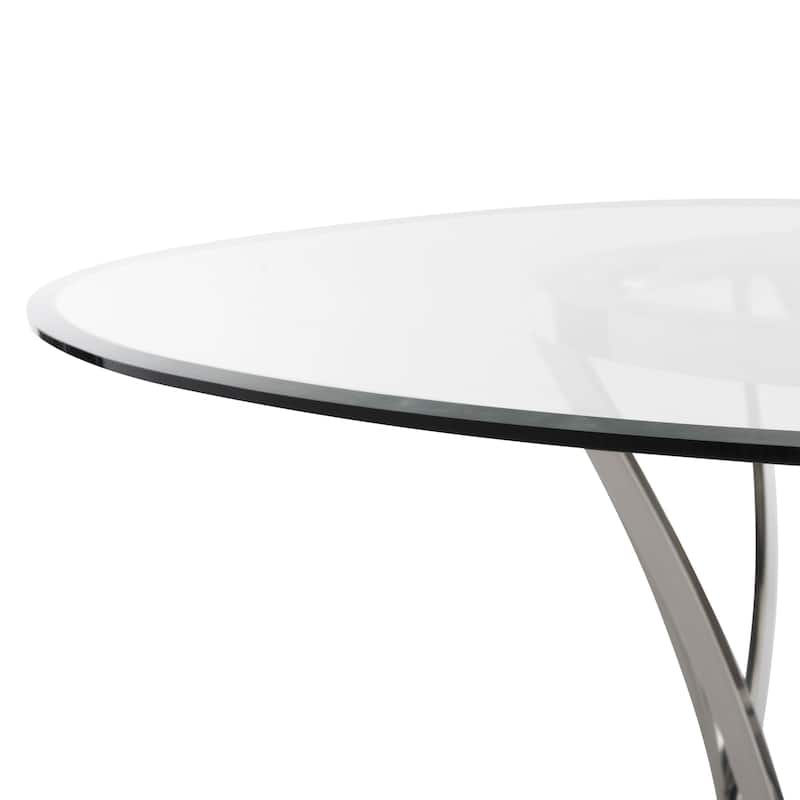 SAFAVIEH Couture High Line Collection Kyrie Chrome Stainless Steel Glass Top Dining Table - 54"W x 54"D x 29"H