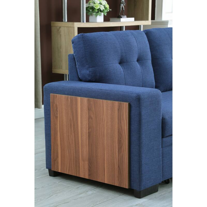 Green L - Shaped Wooden Accent Sofa With Storage Space
