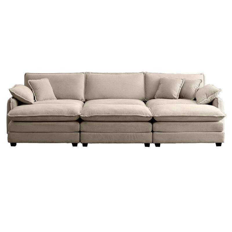 3-seater Corduroy Modular Sectional Sofa Set with Ottomans