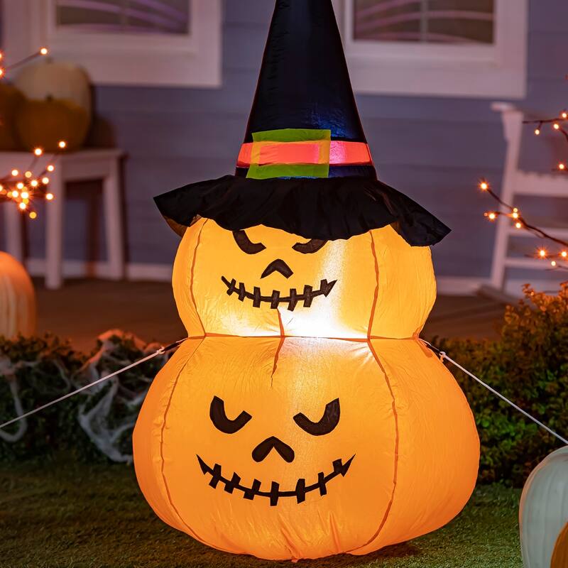 4ft Tall EverInflatable, Stacked Jack-O-Lanterns with Witch Hat