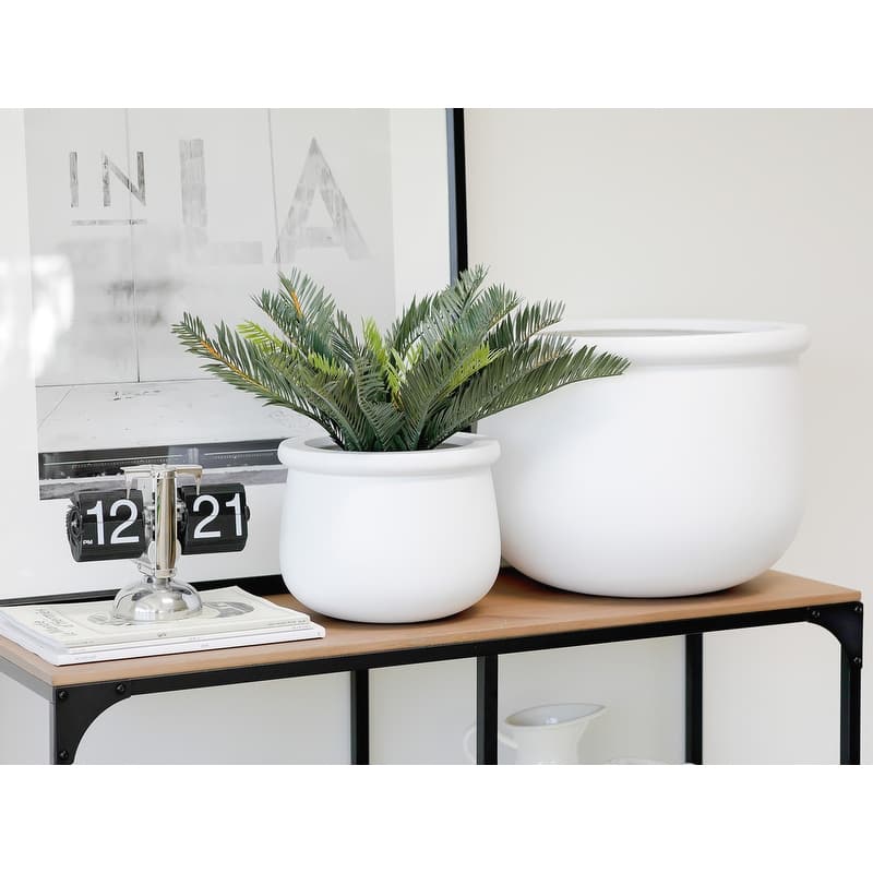 Indoor/Outdoor Large 1-piece Nordic Minimalist Fiberstone Lightweight Round Planter Pot - 16, 10 inch Matte Finish