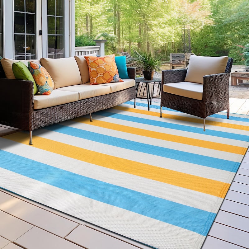 World Rug Gallery Contemporary Stripe Reversible Recycled Plastic Outdoor Rugs