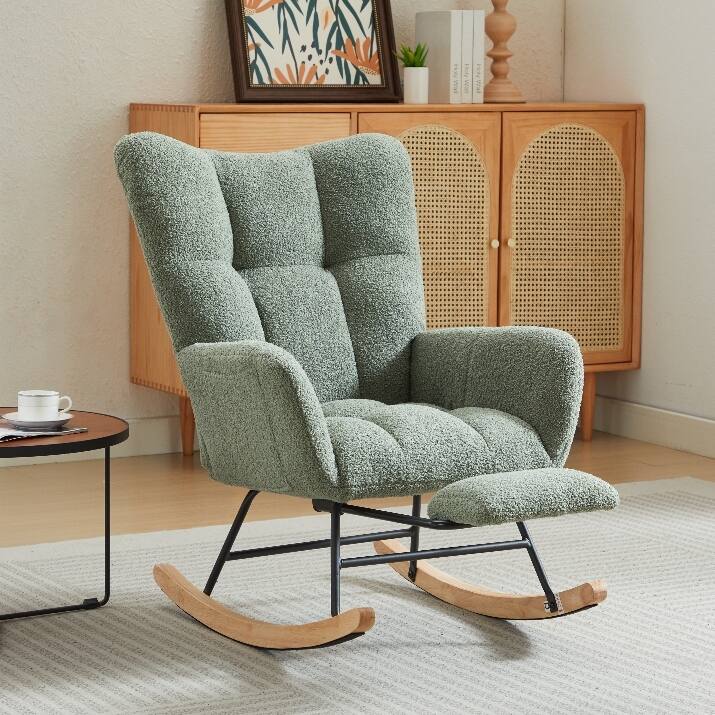 Modern Nursery Rocking Chair, Upholstered Glider Chair with High Backrest